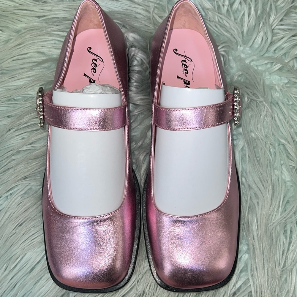 BNIB Free People Rumor Diamante Pink metallic mary janes